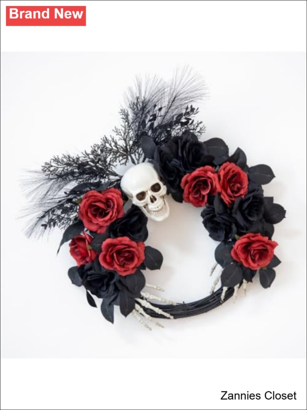 👻 18" Halloween Wreath Skull Skeleton Hands Faux Silk Grapevine Front Door